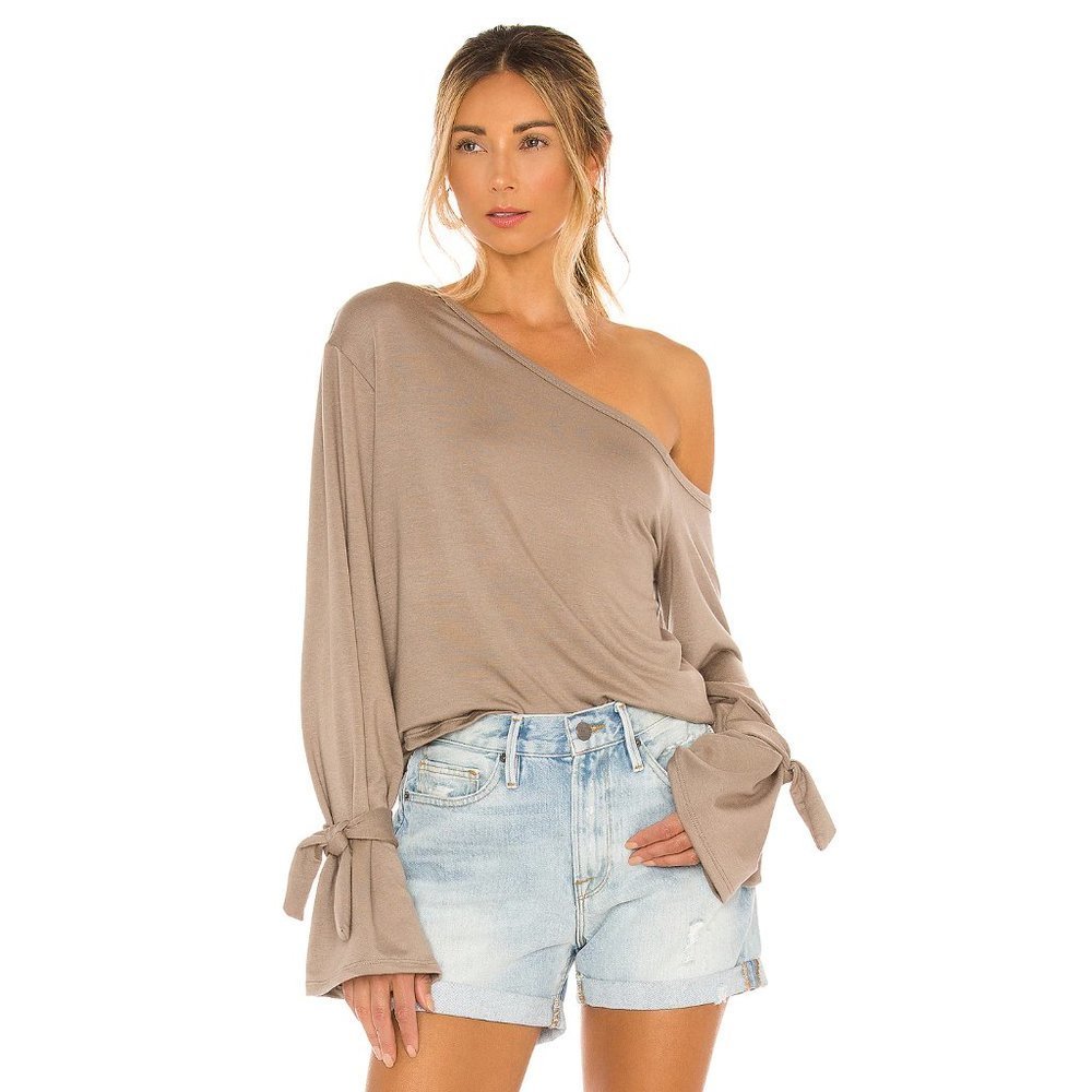 Tularosa One-Shoulder Tie-Sleeve Top in Taupe
